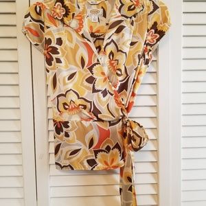 Talbots Silk Wrap Blouse  Orange/Gold 2P